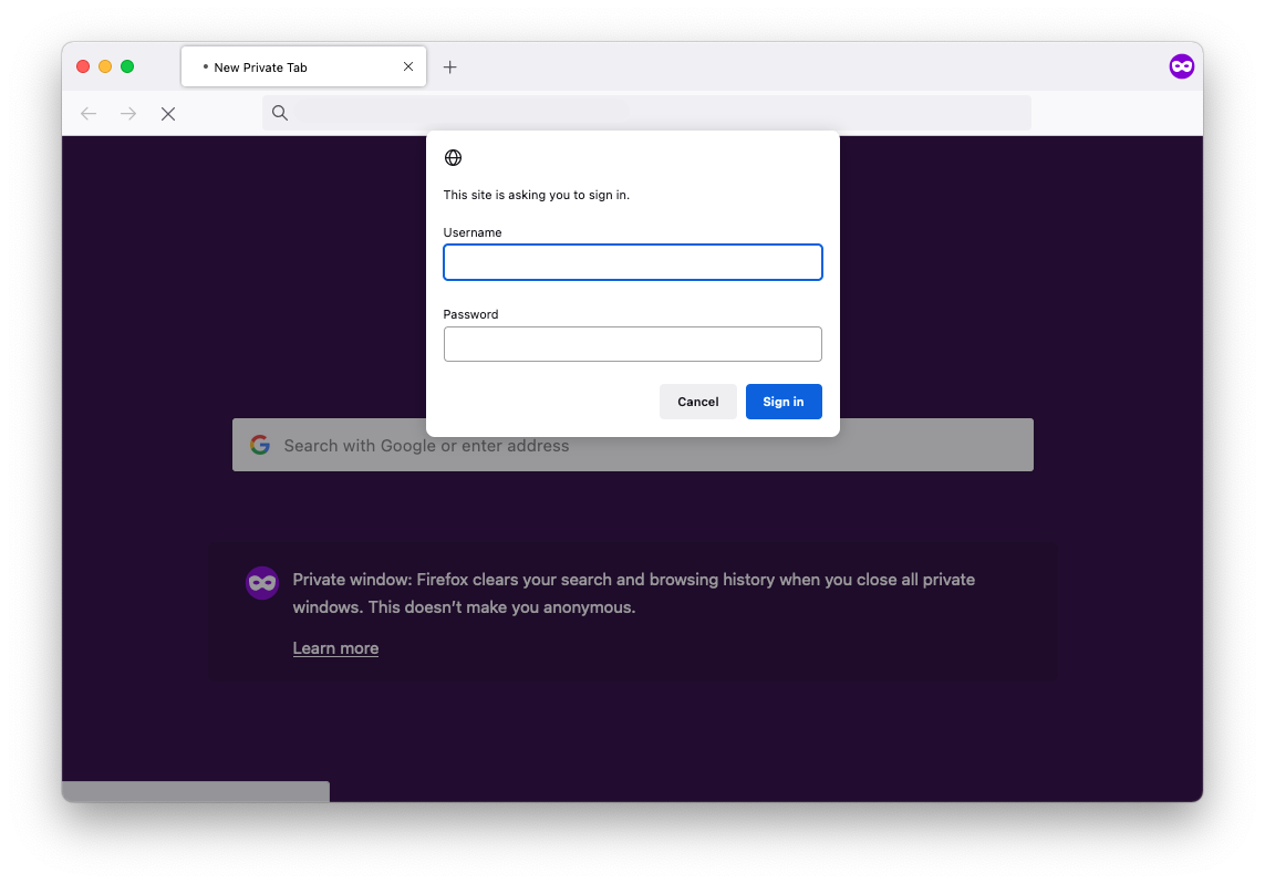 Browser authentication prompt