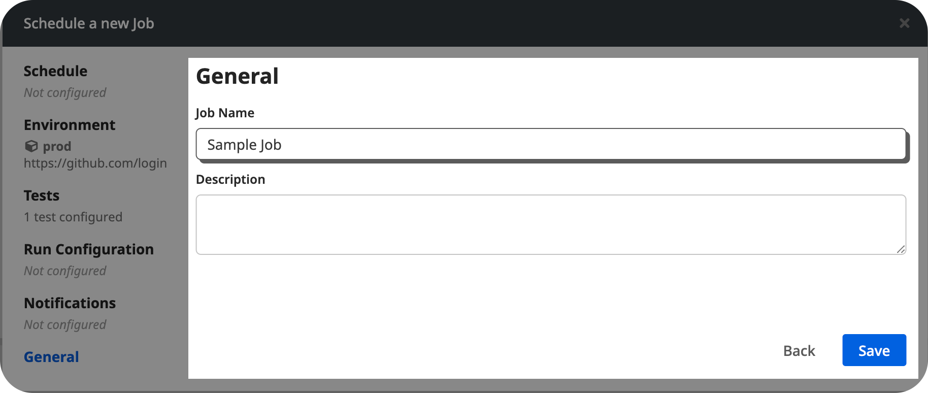 Provide name and description for a Job