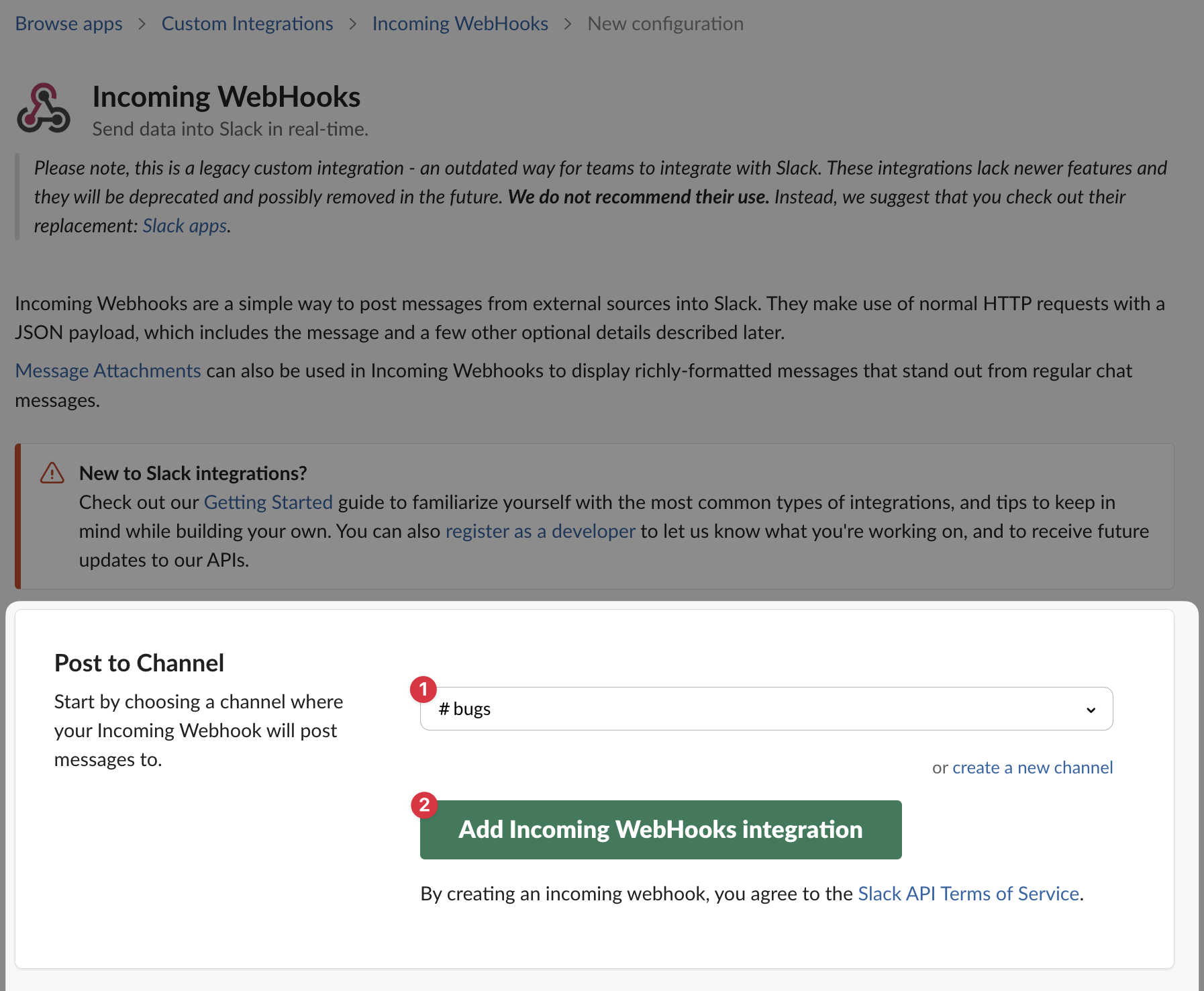 Step 4: Add incoming webhooks integration