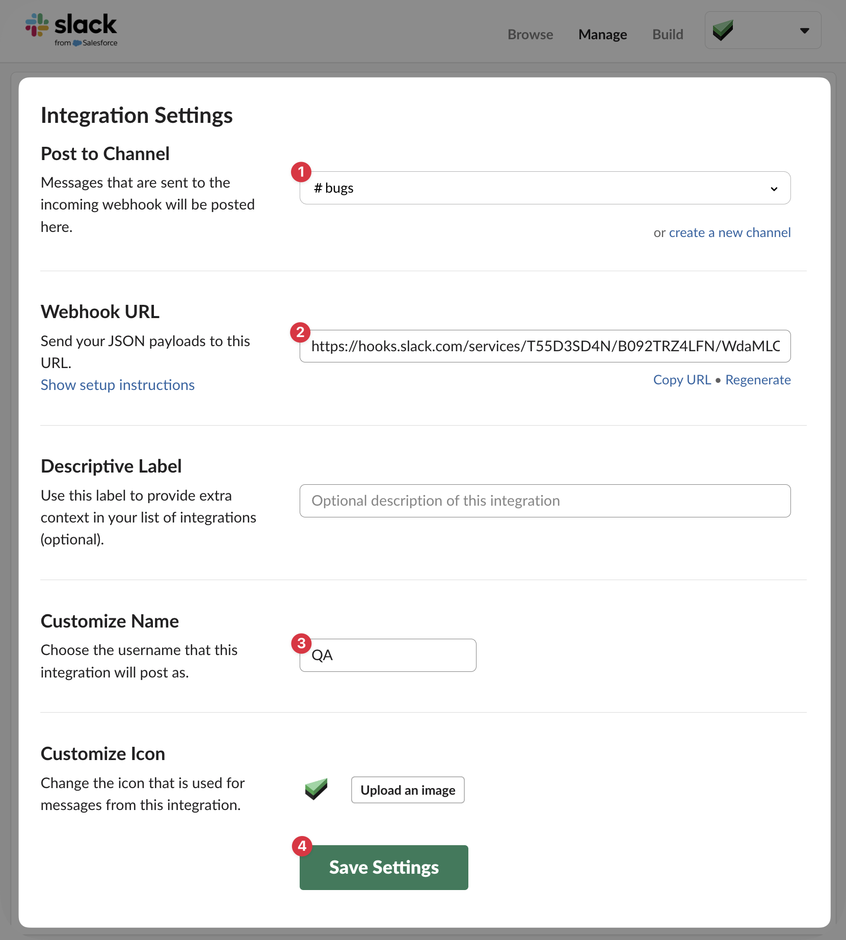 Step 5: Add name and copy Webhook
