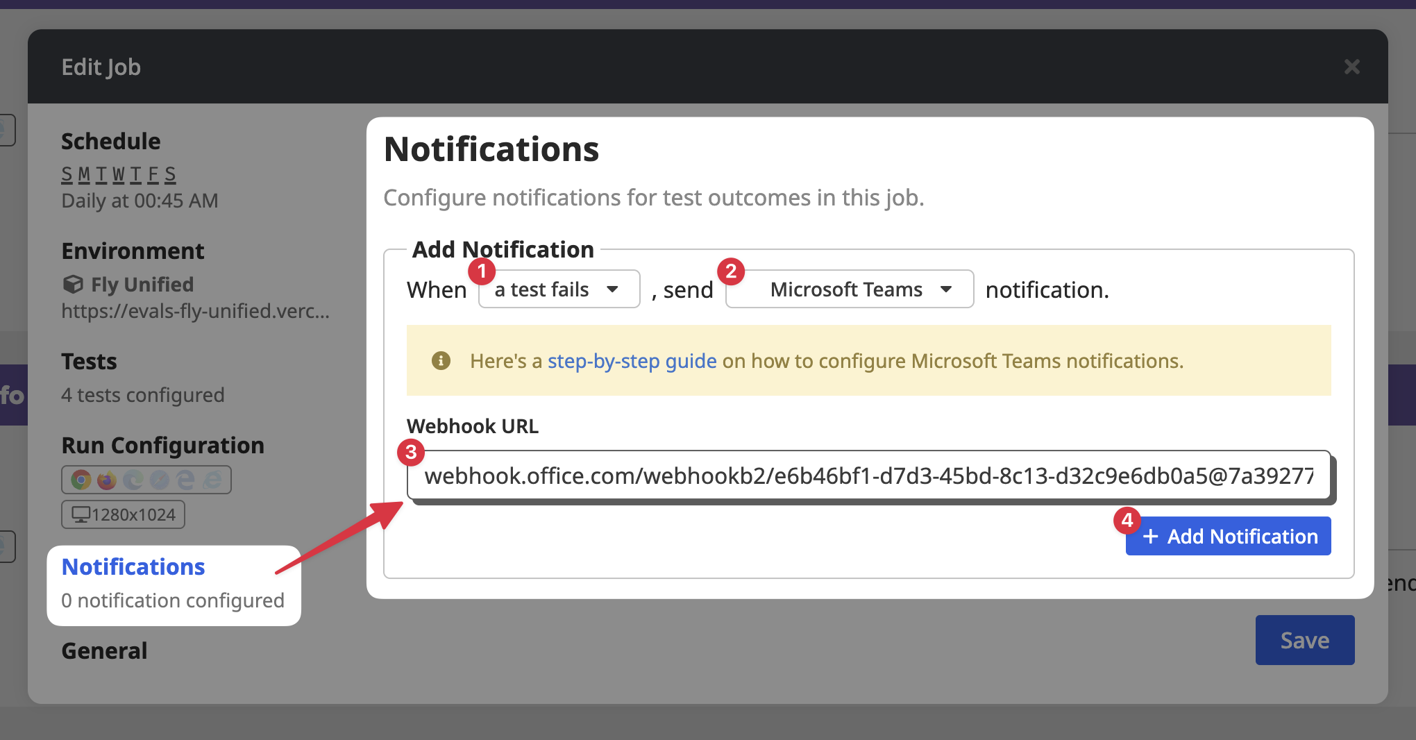 Configuring MS Teams Notification