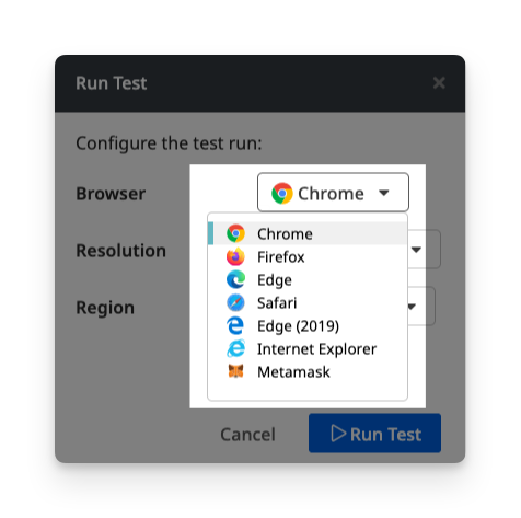 Select multiple browsers to run a test