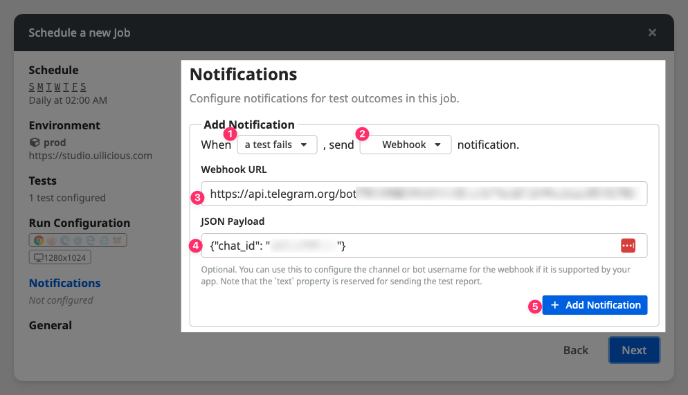 Configure a Telegram notification for a Job