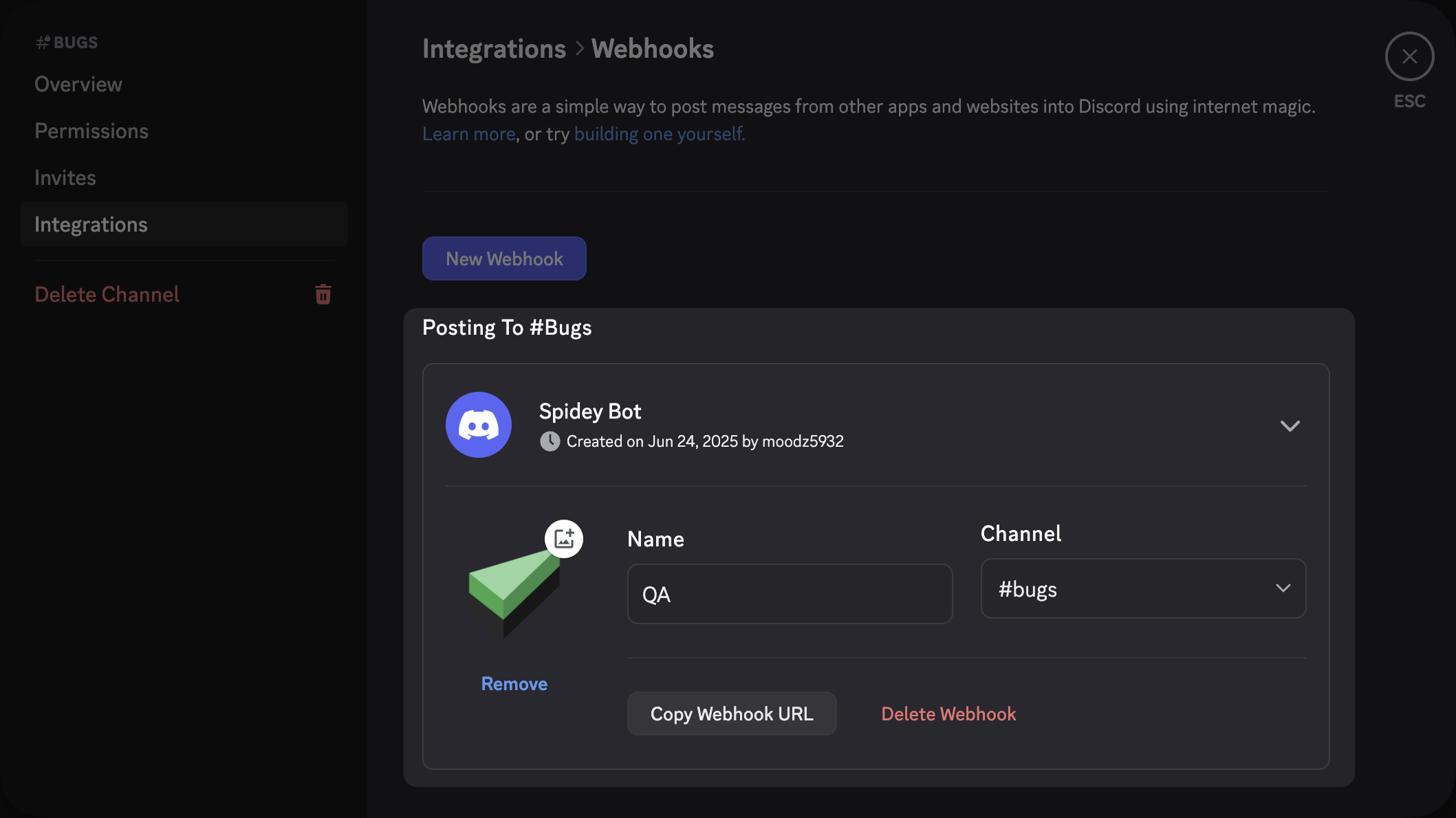 Step 3: Name and Copy webhook