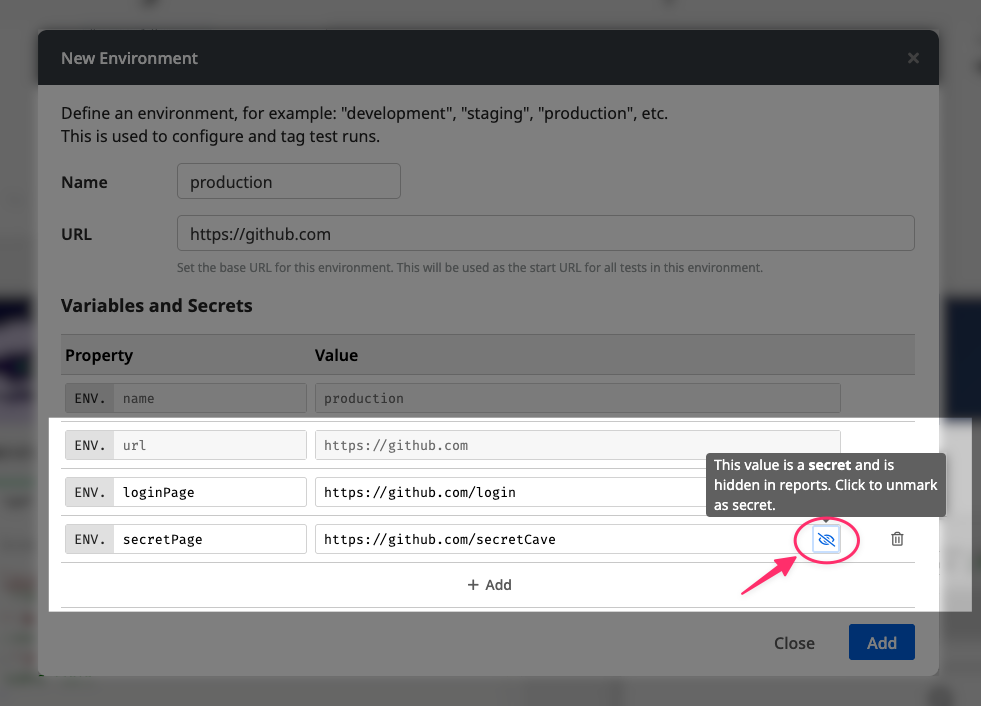 Mark a variable as secret