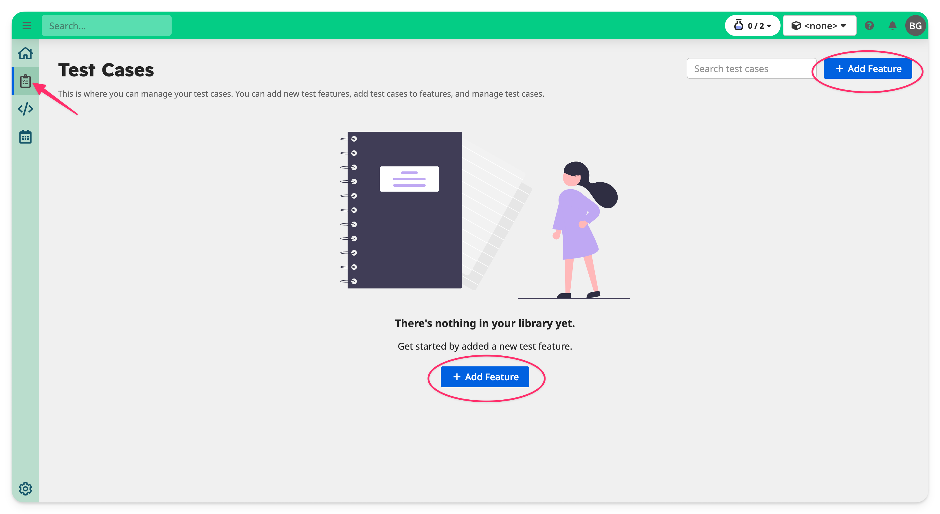 A empty 'Test Cases' page