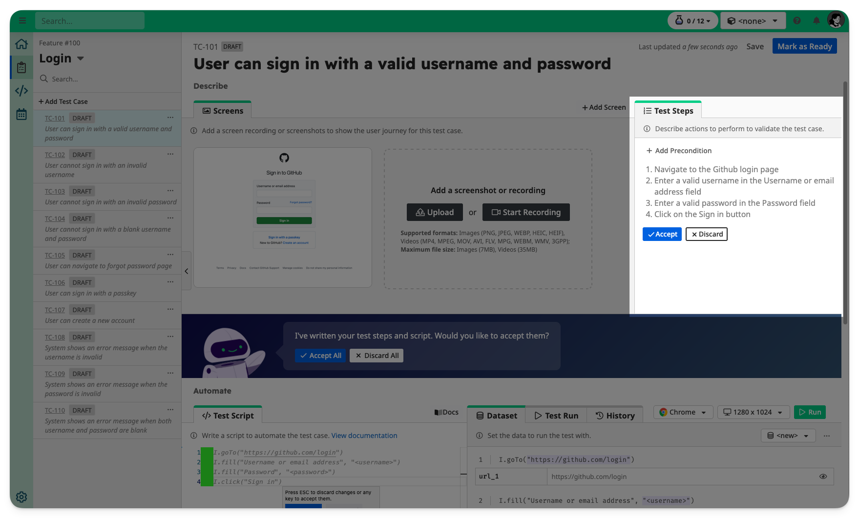 Review generated Test Steps