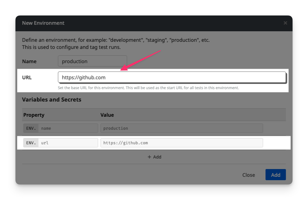 Enter the base url for the environment