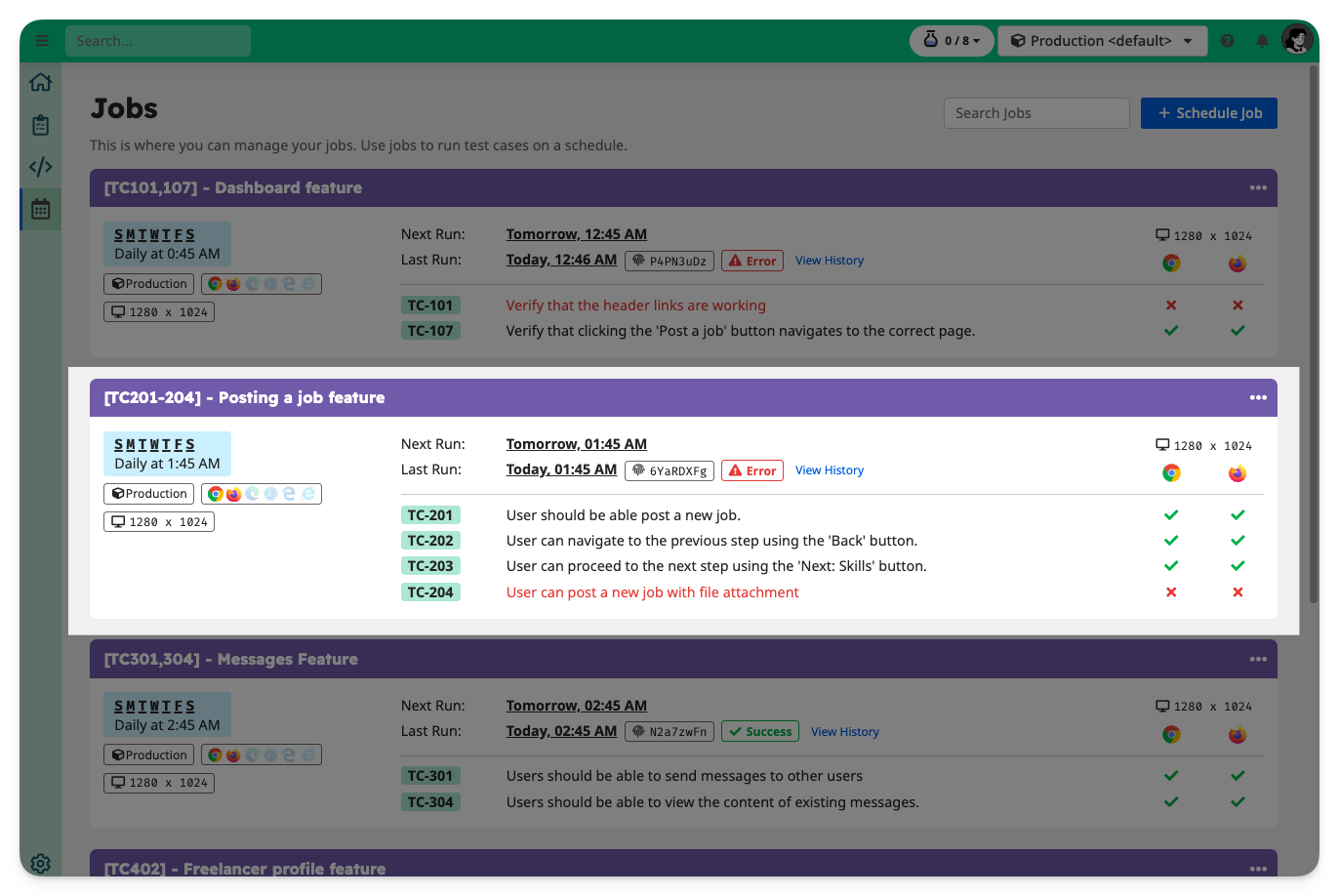 New job is displayed on the job list page