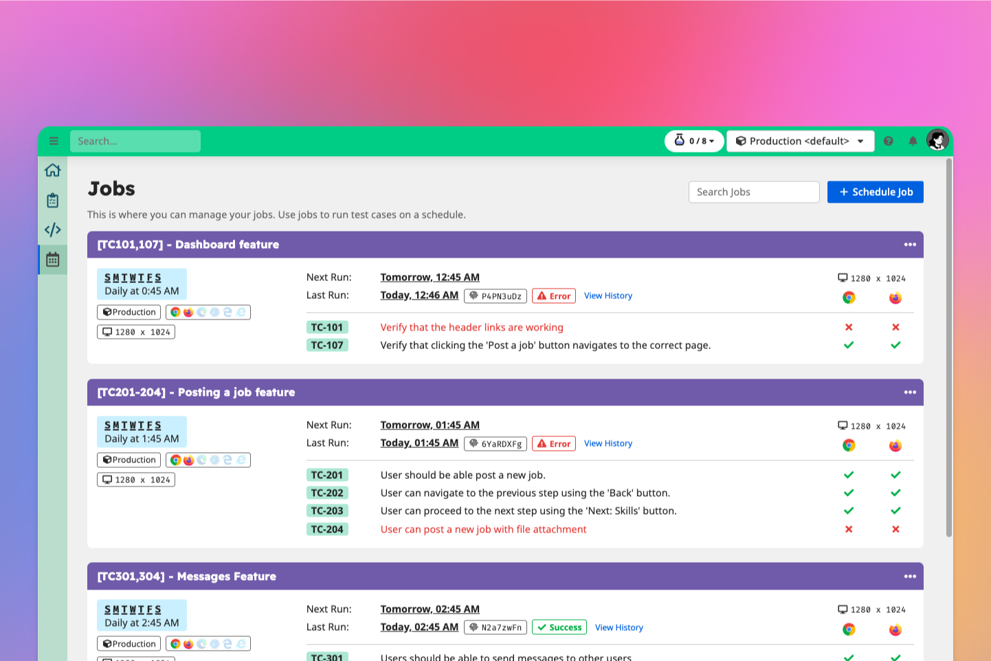 Preview of Jobs tab