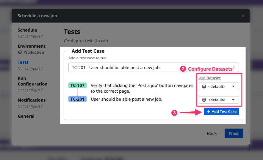 Configuration Tests for a Job - Select Dataset