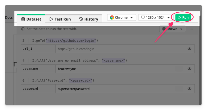 Test Run Toolbar